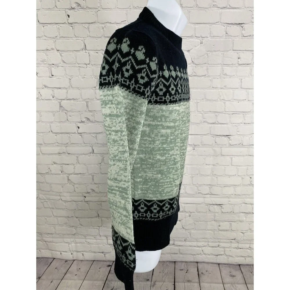 VTG Montgomery Ward Black Green Cable Knit Pullover Long Sleeve Sweater Mens 34
